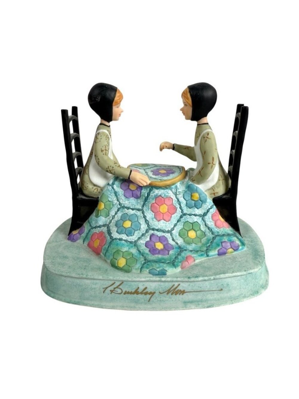 Vintage Quilting Flowers Porcelain Ceramic Figurine Signed P. Buckley Moss 2002